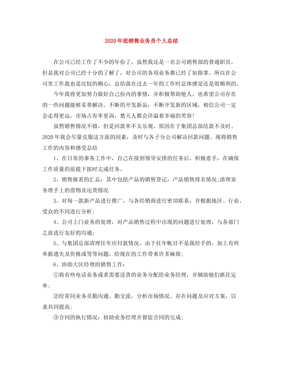 2020年底销售业务员个人总结_第1页