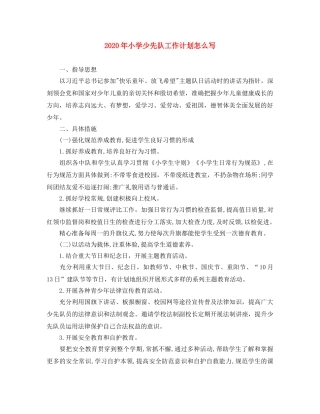 2020年小学少先队工作计划怎么写 