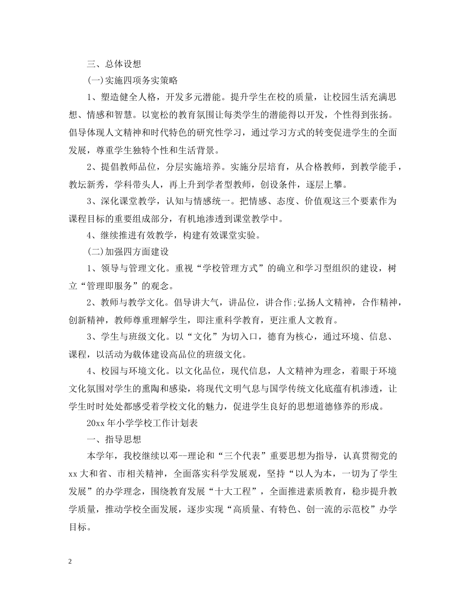 2020年小学学校工作计划表 _第2页
