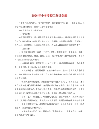 2020年小学学校工作计划表 
