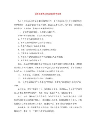 业务员年终工作总结200字范文