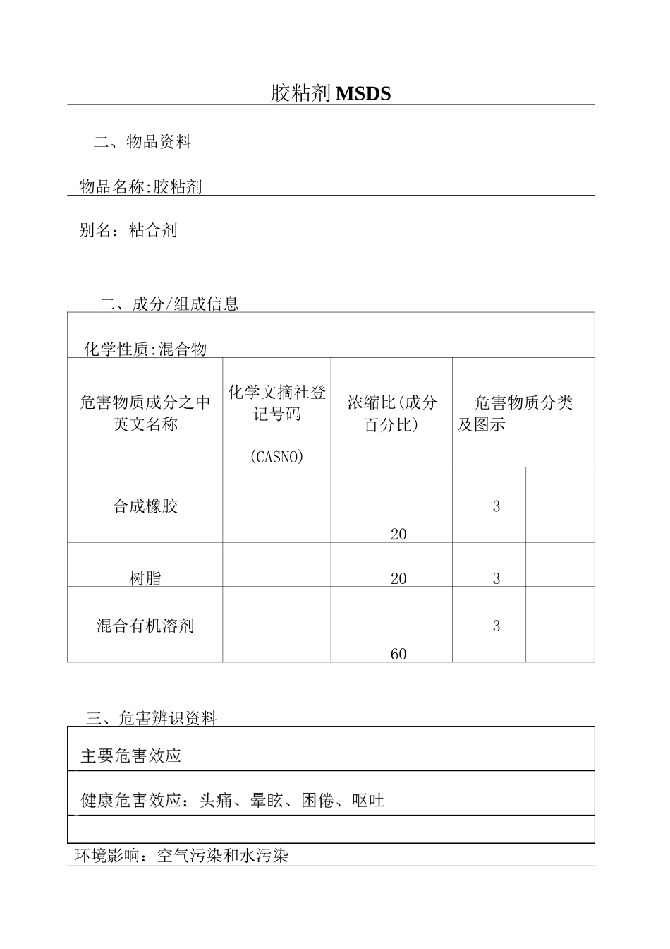 胶粘剂MSDS_第1页