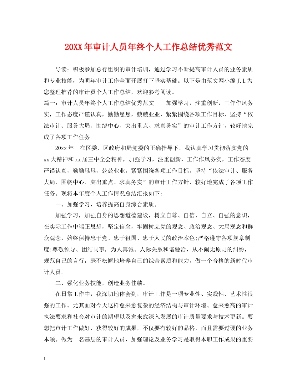 审计人员年终个人工作总结优秀范文_第1页