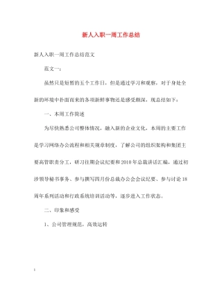 新人入职一周工作总结