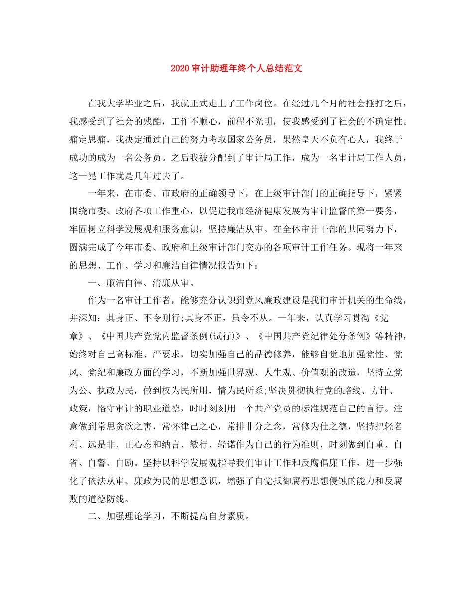 审计助理年终个人总结范文_第1页
