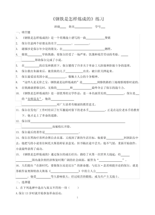 《钢铁是怎样炼成的》练习(附答案及简答题等) 
