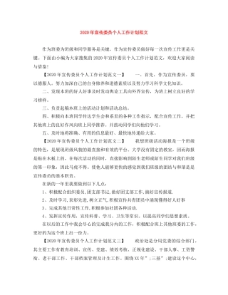 2020年宣传委员个人工作计划范文 