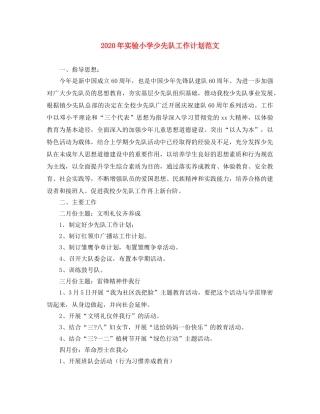 2020年实验小学少先队工作计划范文 
