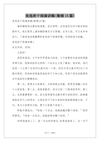 竞选班干部演讲稿(集锦15篇)