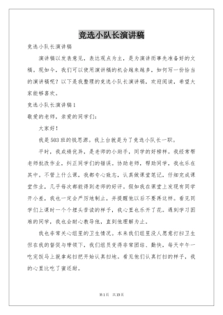 竞选小队长演讲稿