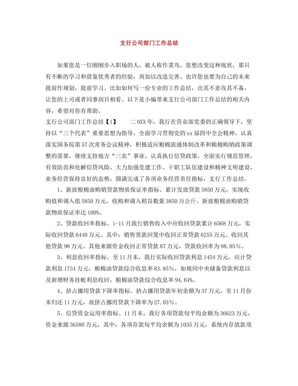支行公司部门工作总结_第1页