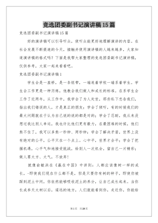 竞选团委副书记演讲稿15篇