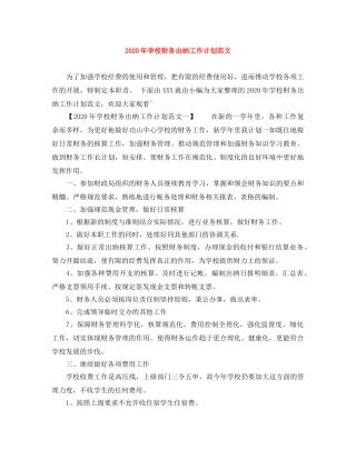 2020年学校财务出纳工作计划范文 