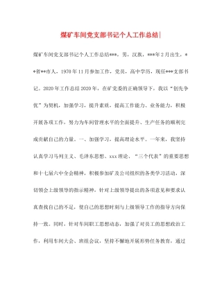 煤矿车间党支部书记个人工作总结