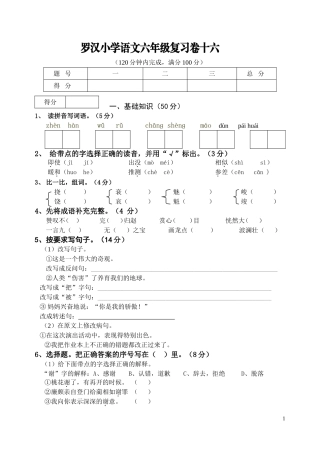 罗汉小学语文六年级复习卷十六