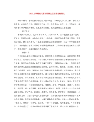 上学期幼儿园小班班主任工作总结范文