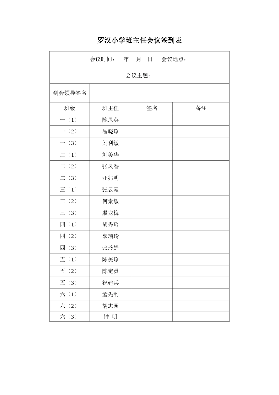 班主任会议签到表_第1页