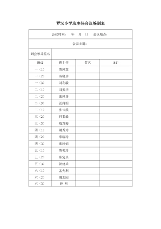 班主任会议签到表
