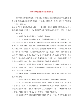 2020年学校团委工作总结怎么写 