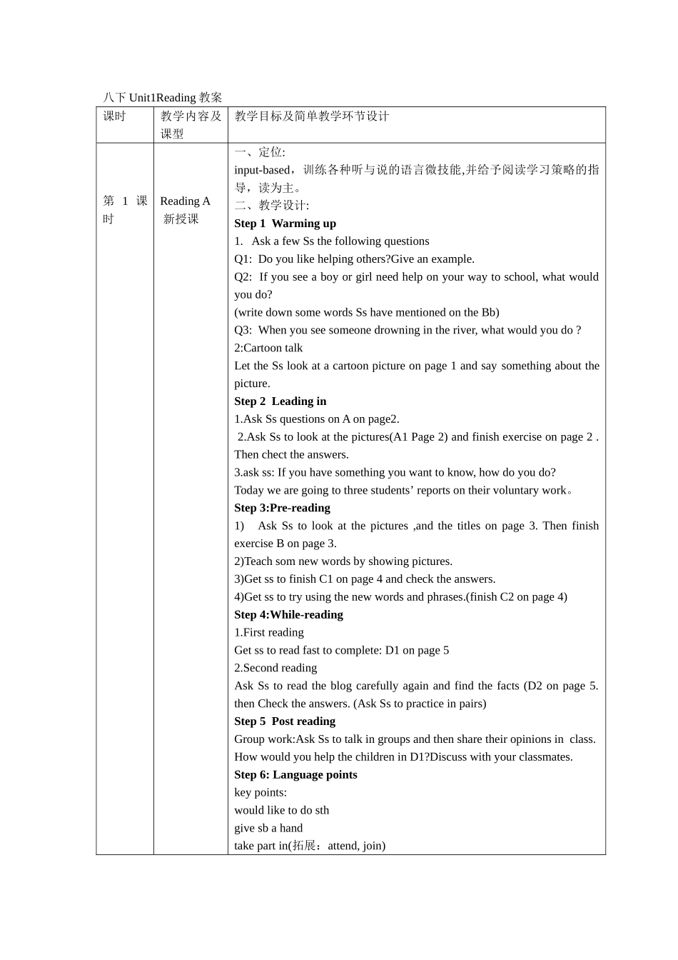 八下Unit1Reading教案_第1页