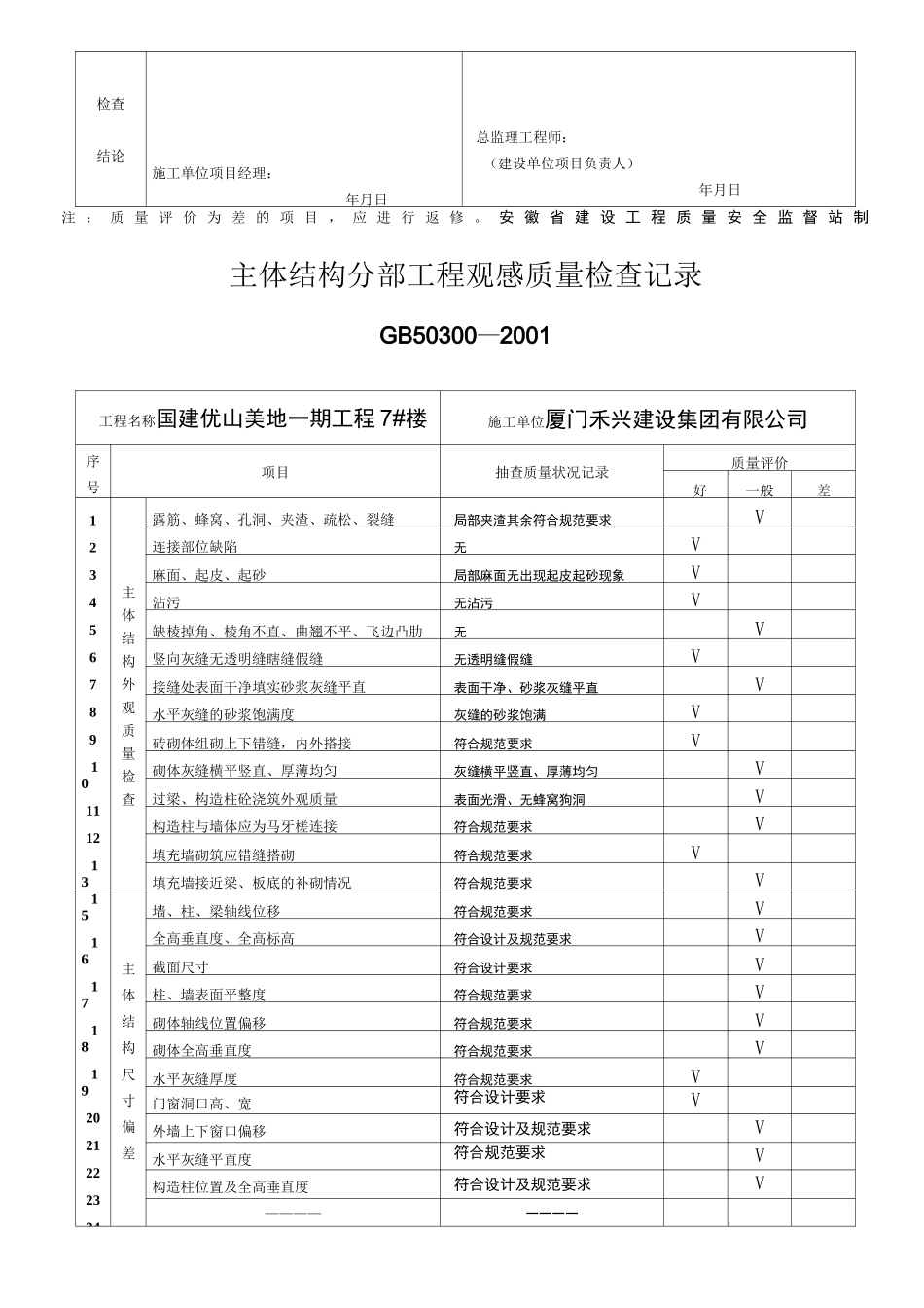 主体结构分部工程观感质量检查记录._第2页
