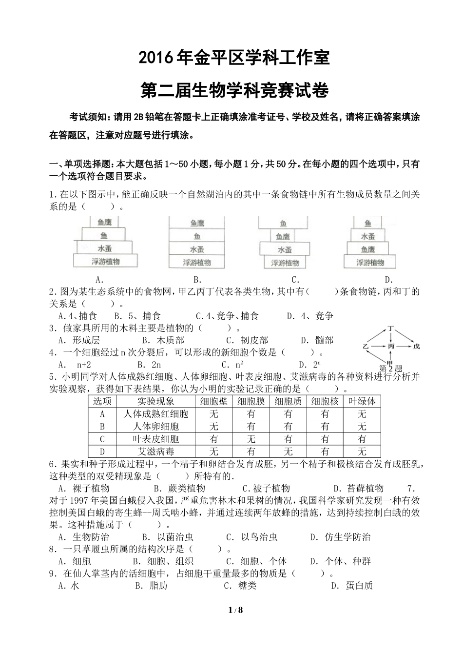2016年金平区学科工作室初中竞赛试题及答案_第1页
