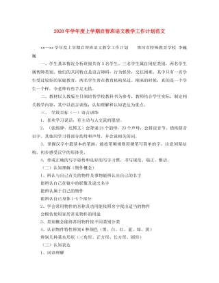 2020年学年度上学期启智班语文教学工作计划范文 