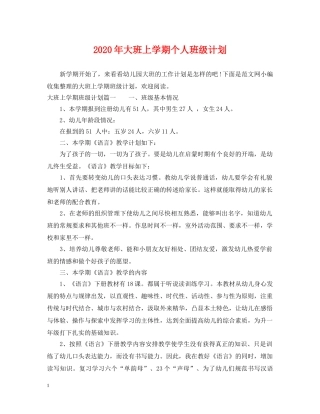 2020年大班上学期个人班级计划 