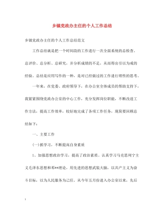 乡镇党政办主任的个人工作总结