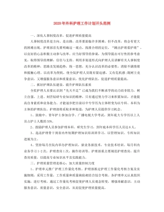 2020年外科护理工作计划开头范例 