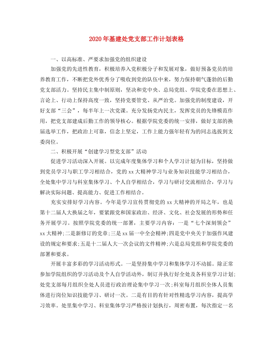 2020年基建处党支部工作计划表格 _第1页