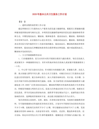 2020年基本公共卫生服务工作计划 