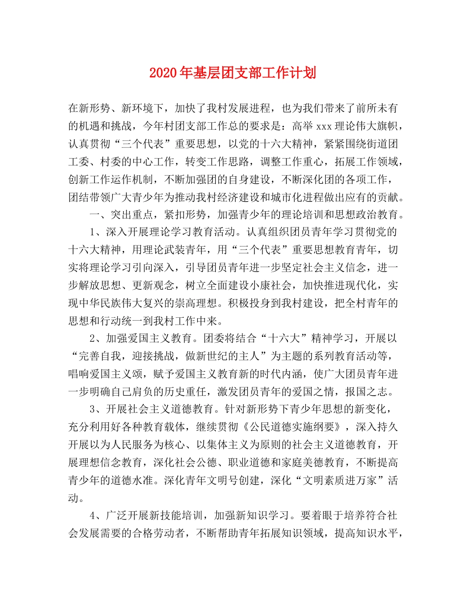 2020年基层团支部工作计划 _第1页