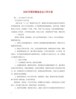 2020年国有粮油企业工作计划 