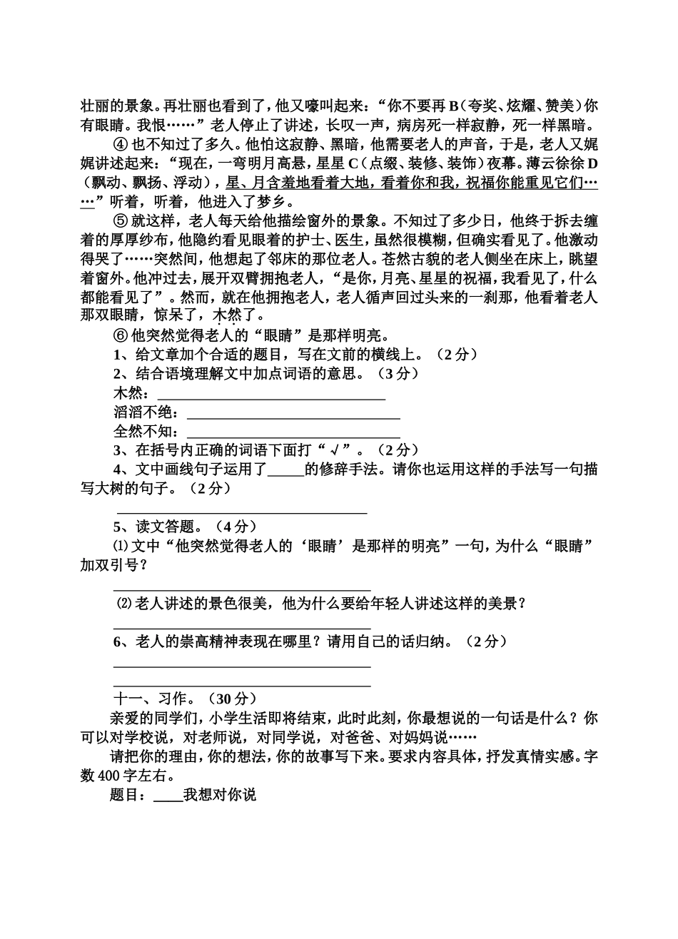 罗汉小学六年级语文复习测试卷十一_第3页