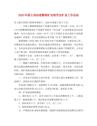 2020年国土局治理整顿矿业秩序及矿业工作总结 