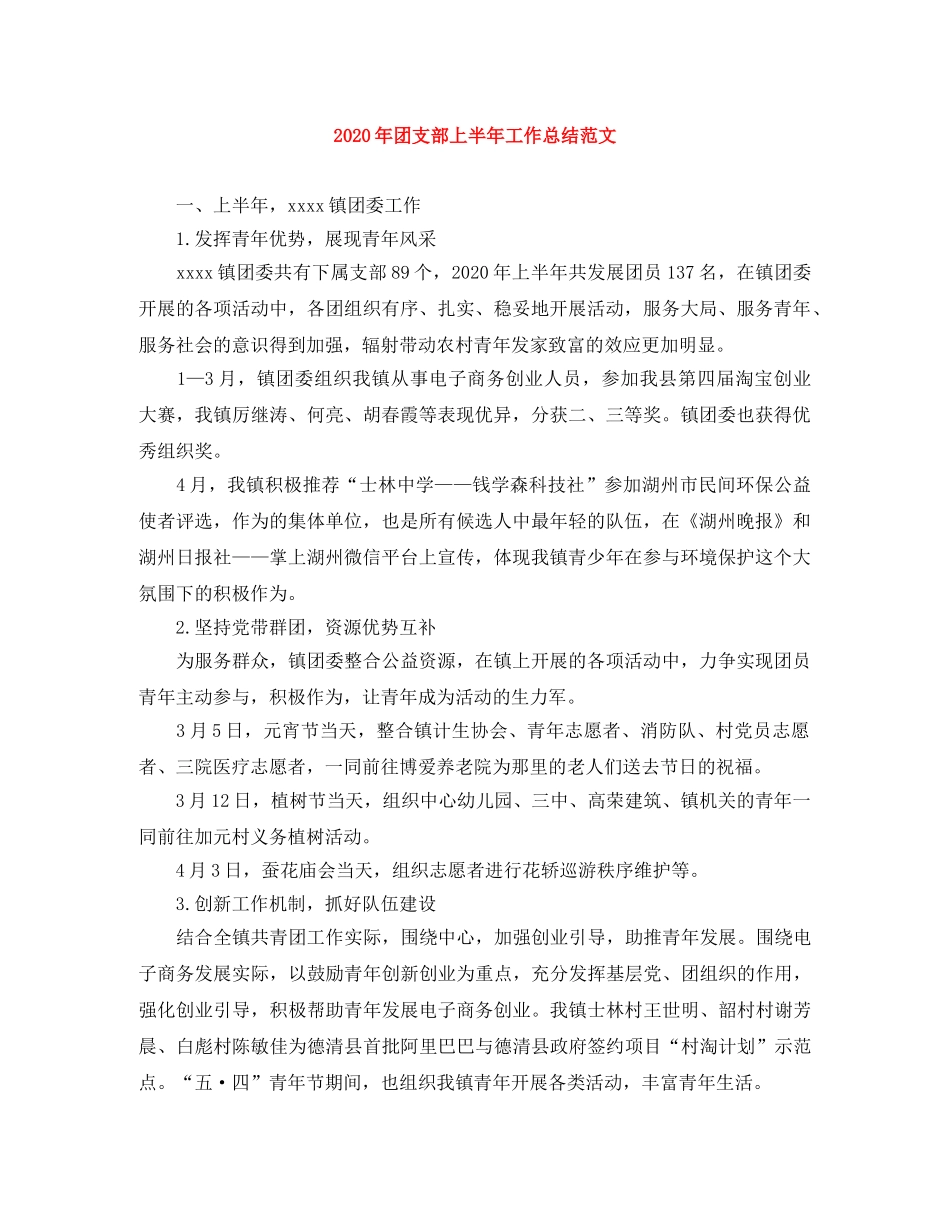 2020年团支部上半年工作总结范文 _第1页