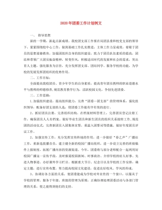 2020年团委工作计划例文 