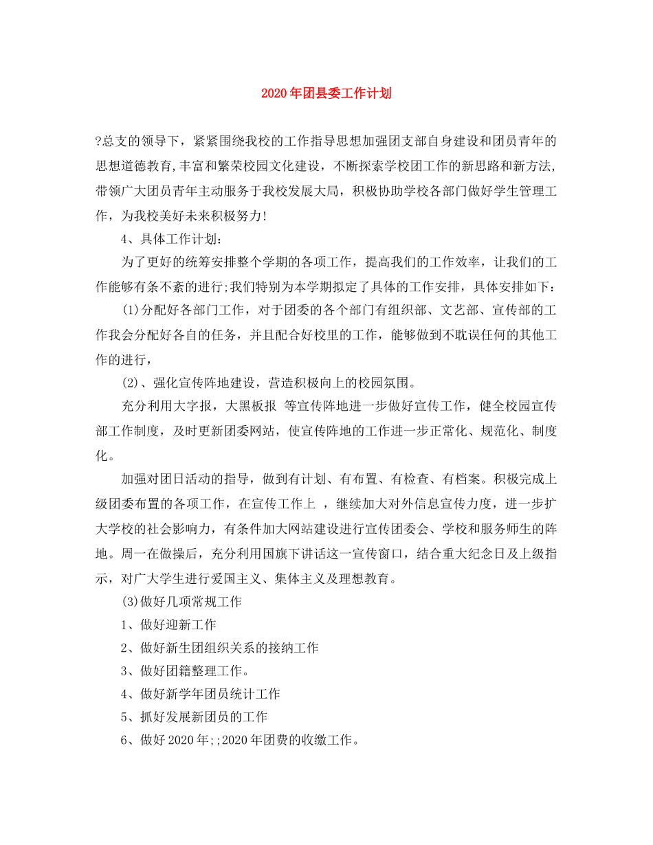 2020年团县委工作计划 _第1页