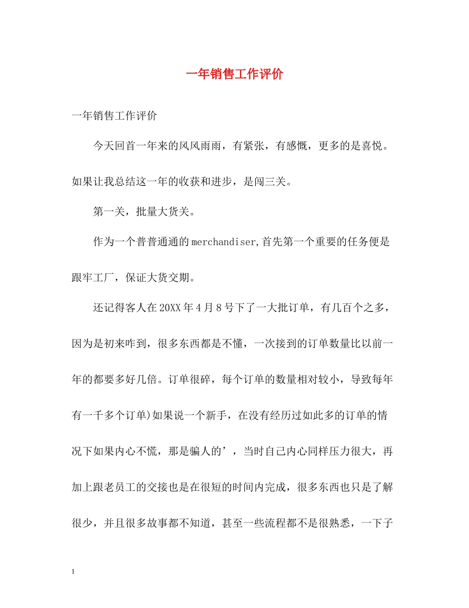 一年销售工作评价_第1页