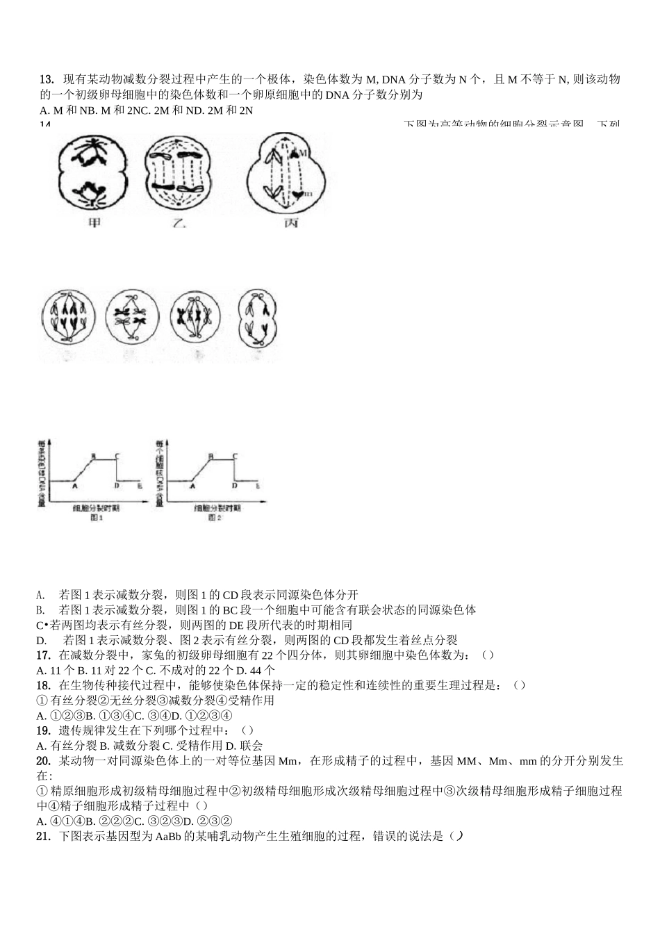 人教版高中生物必修二减数分裂经典习题_第2页