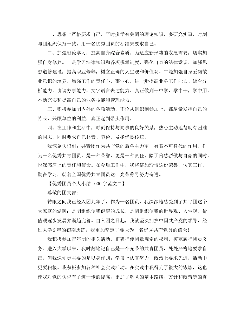 优秀团员个人小结1000字_第2页
