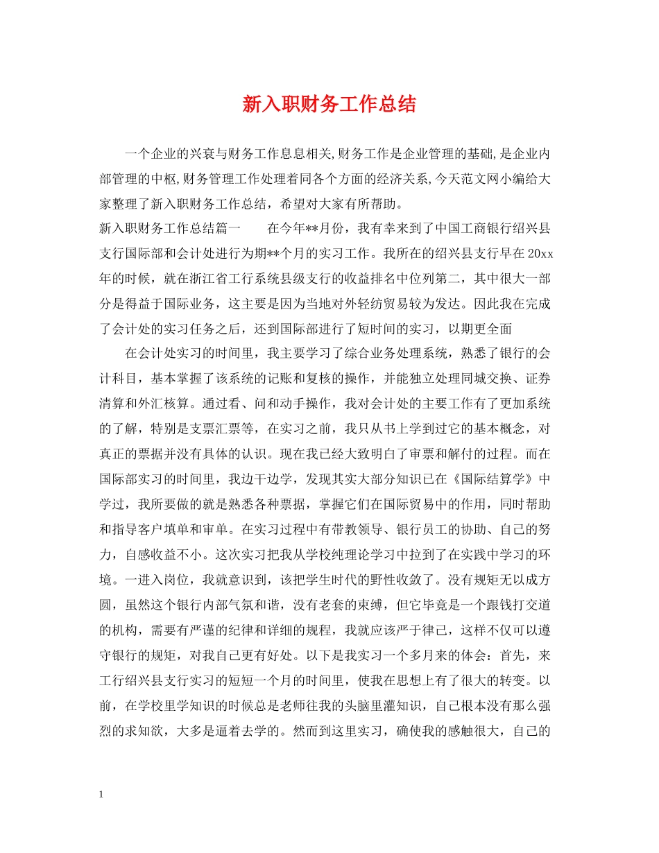 新入职财务工作总结_第1页