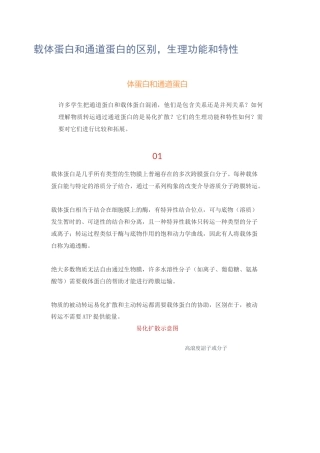 载体蛋白和通道蛋白的区别,生理功能和特性