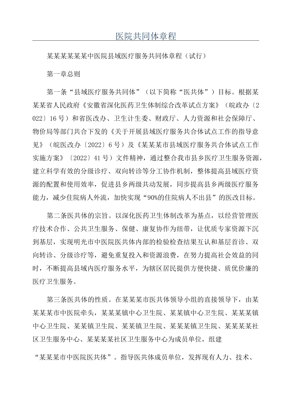 医院共同体章程_第1页