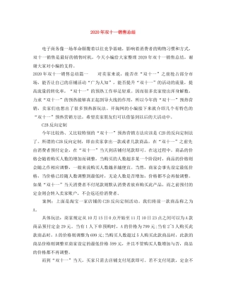 2020年双十一销售总结 
