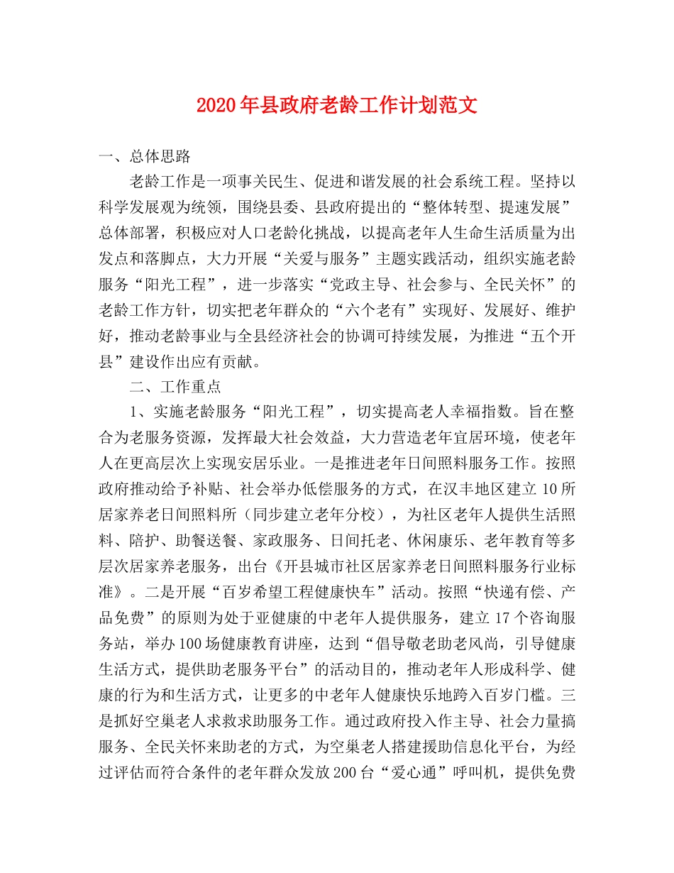 2020年县政府老龄工作计划范文 _第1页