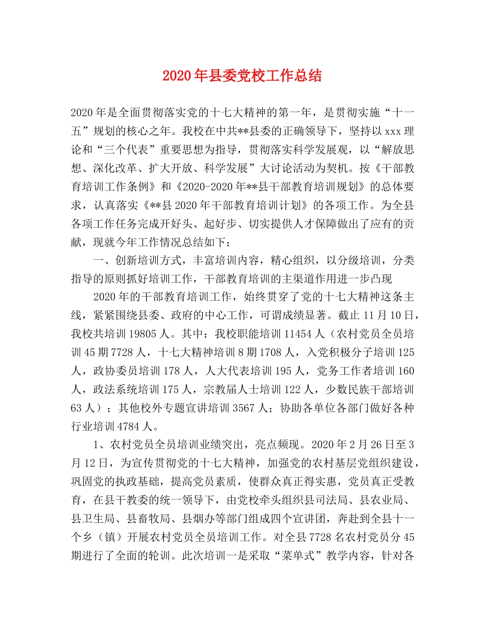 2020年县委党校工作总结 _第1页