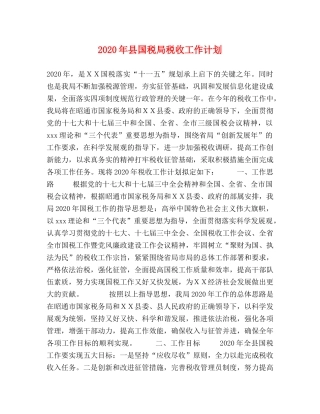 2020年县国税局税收工作计划 