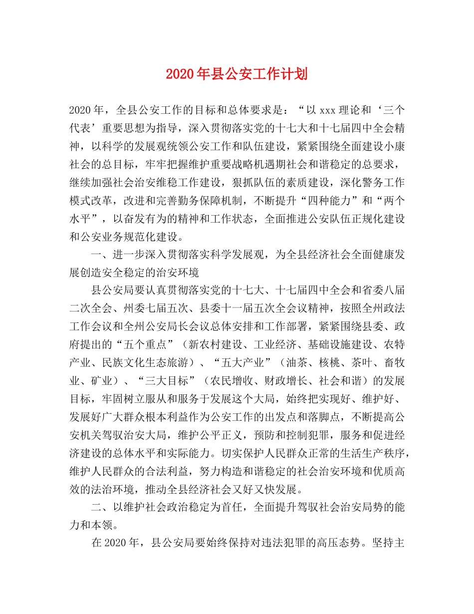 2020年县公安工作计划 _第1页